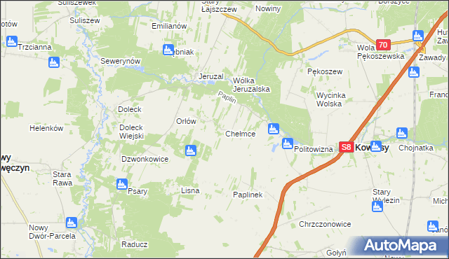 mapa Chełmce gmina Kowiesy, Chełmce gmina Kowiesy na mapie Targeo