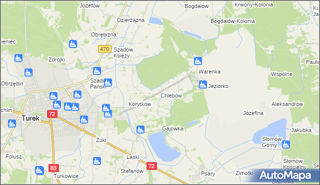 mapa Chlebów gmina Turek, Chlebów gmina Turek na mapie Targeo