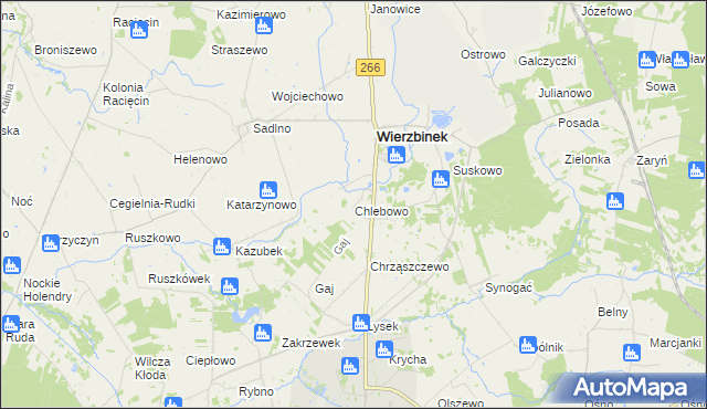mapa Chlebowo gmina Wierzbinek, Chlebowo gmina Wierzbinek na mapie Targeo