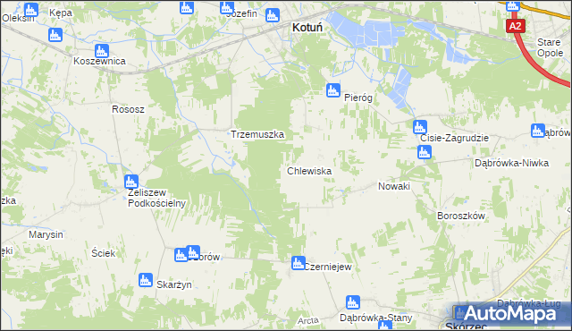 mapa Chlewiska gmina Kotuń, Chlewiska gmina Kotuń na mapie Targeo