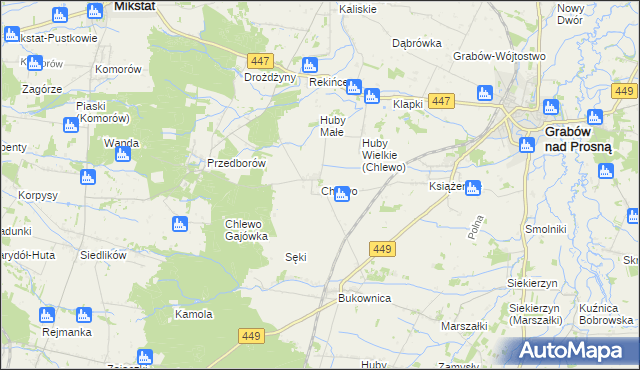 mapa Chlewo gmina Grabów nad Prosną, Chlewo gmina Grabów nad Prosną na mapie Targeo