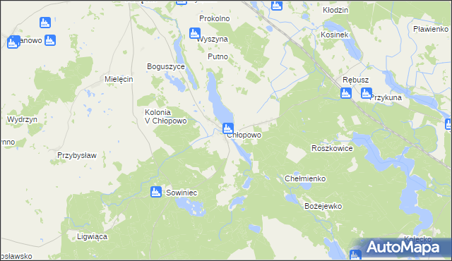 mapa Chłopowo gmina Krzęcin, Chłopowo gmina Krzęcin na mapie Targeo