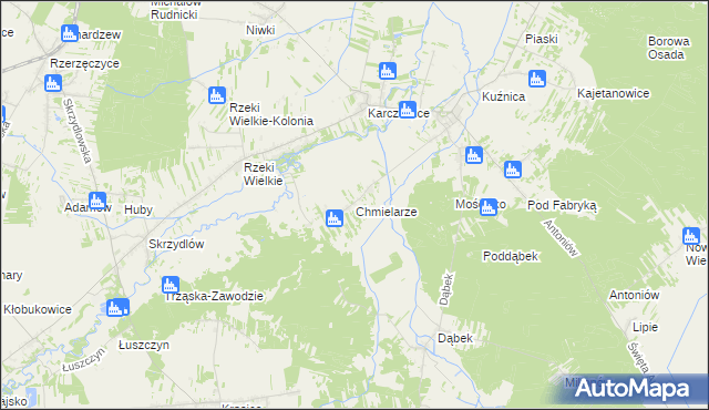 mapa Chmielarze gmina Kłomnice, Chmielarze gmina Kłomnice na mapie Targeo