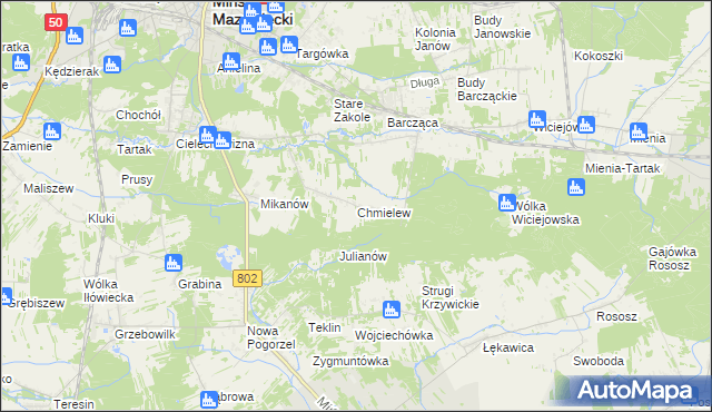 mapa Chmielew gmina Mińsk Mazowiecki, Chmielew gmina Mińsk Mazowiecki na mapie Targeo