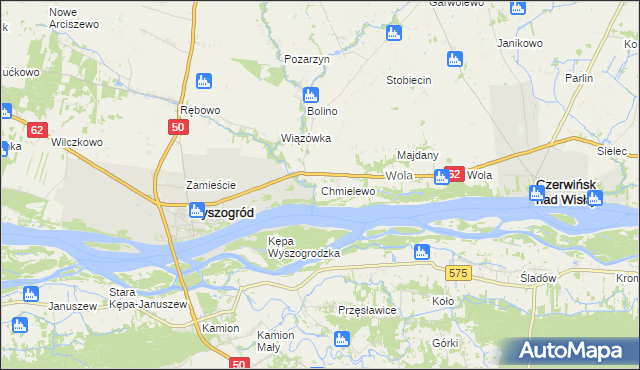 mapa Chmielewo gmina Wyszogród, Chmielewo gmina Wyszogród na mapie Targeo