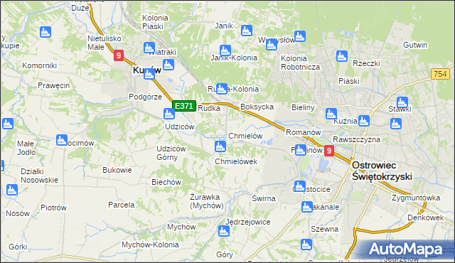 mapa Chmielów gmina Bodzechów, Chmielów gmina Bodzechów na mapie Targeo