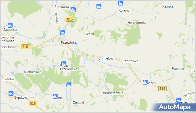 mapa Chmielów gmina Dębowa Kłoda, Chmielów gmina Dębowa Kłoda na mapie Targeo