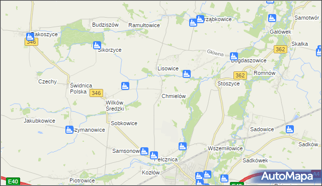 mapa Chmielów gmina Kostomłoty, Chmielów gmina Kostomłoty na mapie Targeo