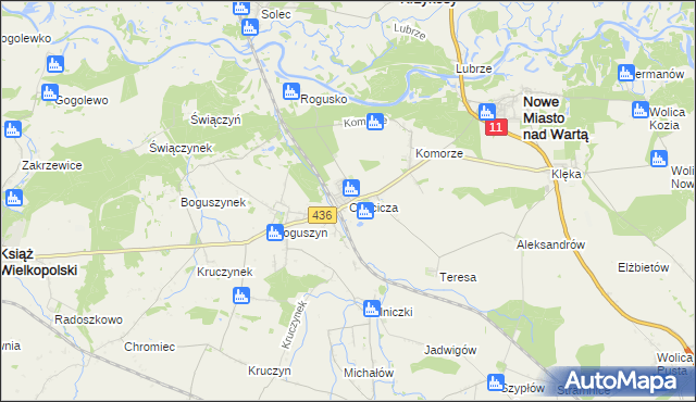 mapa Chocicza gmina Nowe Miasto nad Wartą, Chocicza gmina Nowe Miasto nad Wartą na mapie Targeo