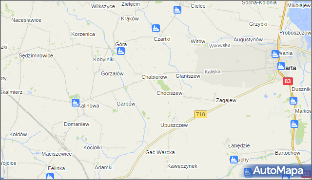 mapa Chociszew gmina Błaszki, Chociszew gmina Błaszki na mapie Targeo