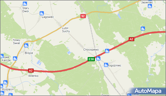 mapa Chociszewo gmina Trzciel, Chociszewo gmina Trzciel na mapie Targeo