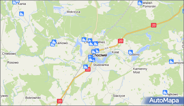 mapa Chociwel powiat stargardzki, Chociwel powiat stargardzki na mapie Targeo