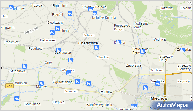 mapa Chodów gmina Charsznica, Chodów gmina Charsznica na mapie Targeo