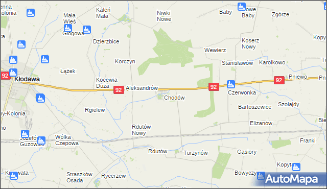 mapa Chodów powiat kolski, Chodów powiat kolski na mapie Targeo