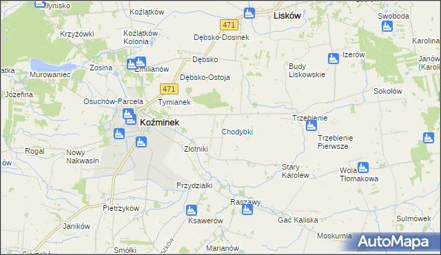 mapa Chodybki, Chodybki na mapie Targeo