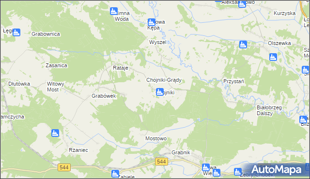 mapa Chojniki gmina Olszewo-Borki, Chojniki gmina Olszewo-Borki na mapie Targeo