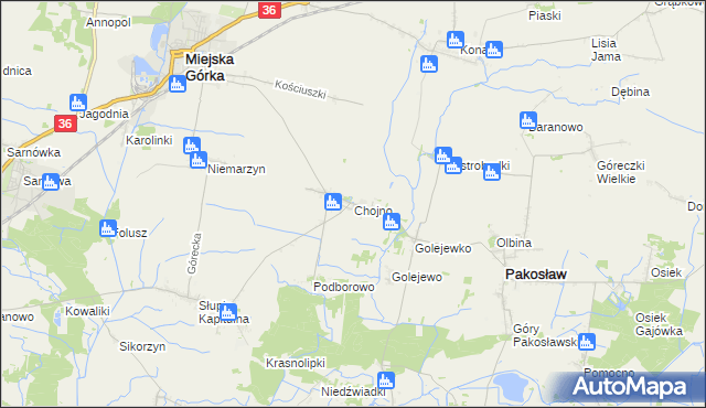 mapa Chojno gmina Pakosław, Chojno gmina Pakosław na mapie Targeo