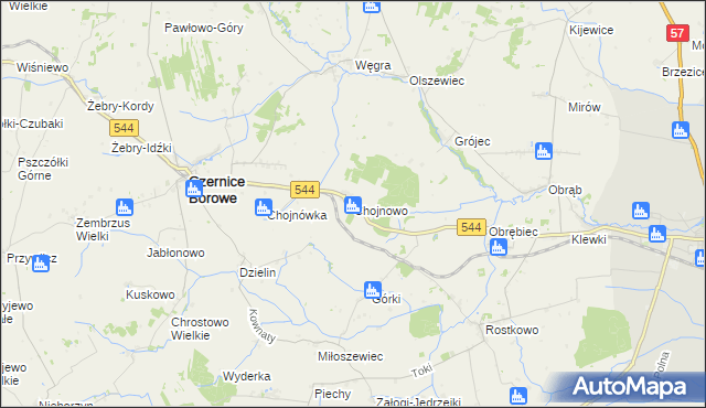 mapa Chojnowo gmina Czernice Borowe, Chojnowo gmina Czernice Borowe na mapie Targeo