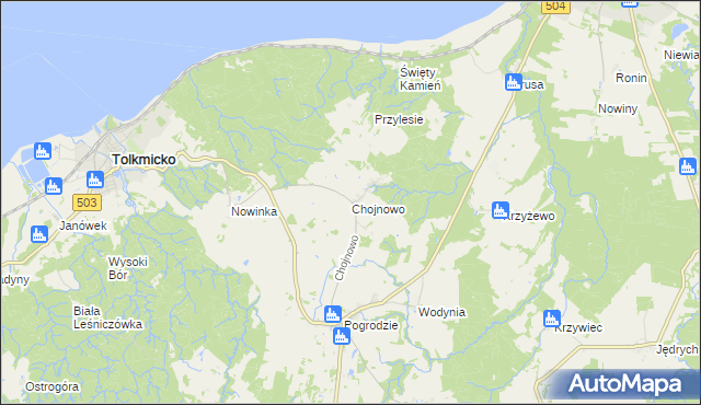 mapa Chojnowo gmina Tolkmicko, Chojnowo gmina Tolkmicko na mapie Targeo