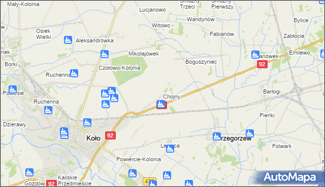 mapa Chojny gmina Koło, Chojny gmina Koło na mapie Targeo