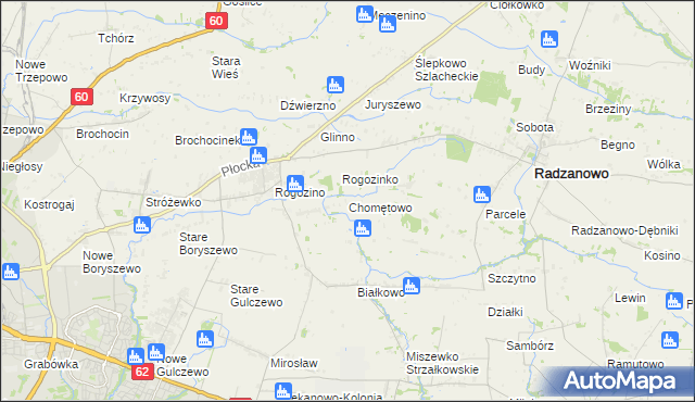 mapa Chomętowo gmina Radzanowo, Chomętowo gmina Radzanowo na mapie Targeo