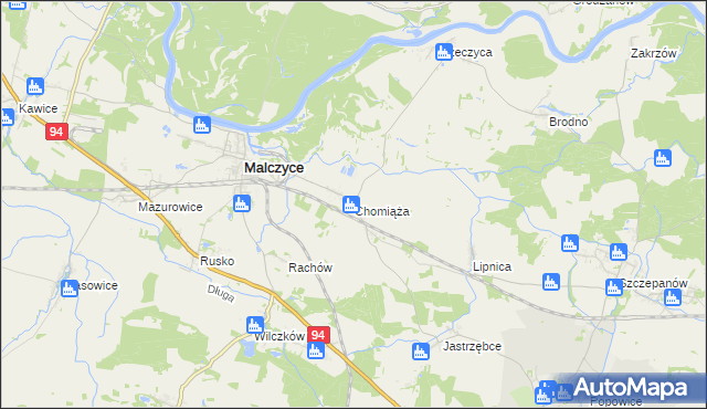 mapa Chomiąża gmina Malczyce, Chomiąża gmina Malczyce na mapie Targeo