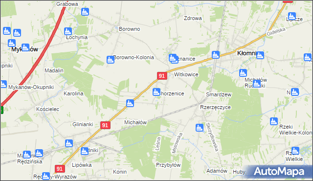 mapa Chorzenice gmina Kłomnice, Chorzenice gmina Kłomnice na mapie Targeo