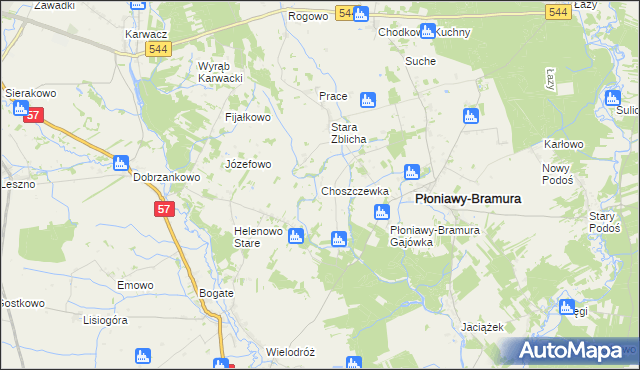 mapa Choszczewka gmina Płoniawy-Bramura, Choszczewka gmina Płoniawy-Bramura na mapie Targeo