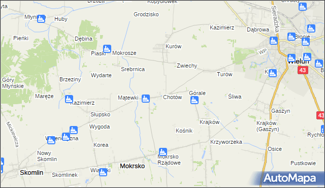 mapa Chotów gmina Mokrsko, Chotów gmina Mokrsko na mapie Targeo