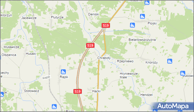 mapa Chraboły gmina Bielsk Podlaski, Chraboły gmina Bielsk Podlaski na mapie Targeo