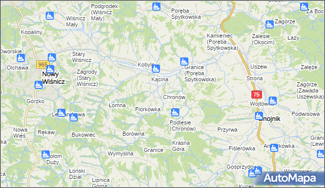 mapa Chronów gmina Nowy Wiśnicz, Chronów gmina Nowy Wiśnicz na mapie Targeo