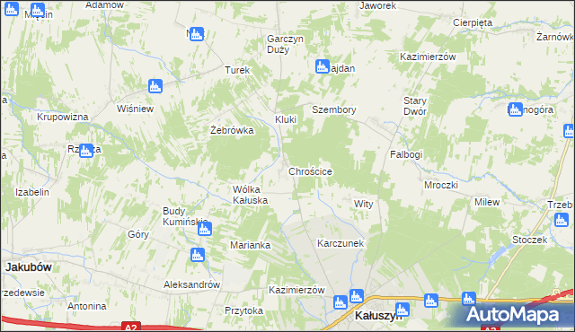 mapa Chrościce gmina Kałuszyn, Chrościce gmina Kałuszyn na mapie Targeo