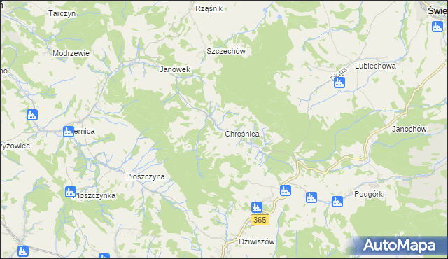 mapa Chrośnica gmina Jeżów Sudecki, Chrośnica gmina Jeżów Sudecki na mapie Targeo