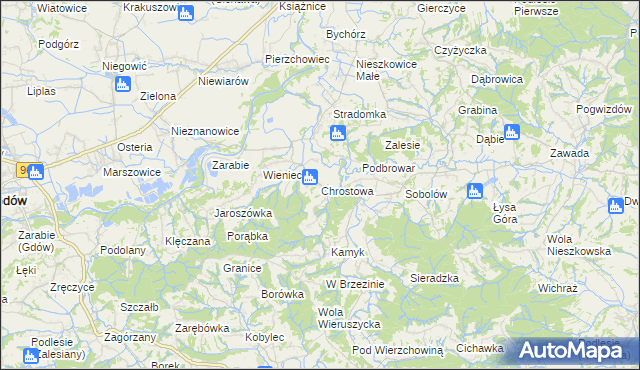 mapa Chrostowa gmina Łapanów, Chrostowa gmina Łapanów na mapie Targeo