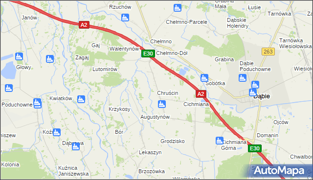 mapa Chruścin gmina Dąbie, Chruścin gmina Dąbie na mapie Targeo