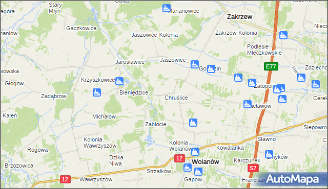mapa Chruślice, Chruślice na mapie Targeo