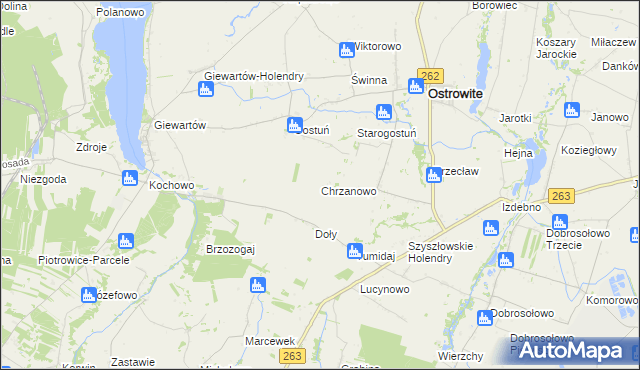 mapa Chrzanowo gmina Ostrowite, Chrzanowo gmina Ostrowite na mapie Targeo