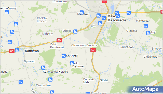 mapa Chrzanowo gmina Szelków, Chrzanowo gmina Szelków na mapie Targeo