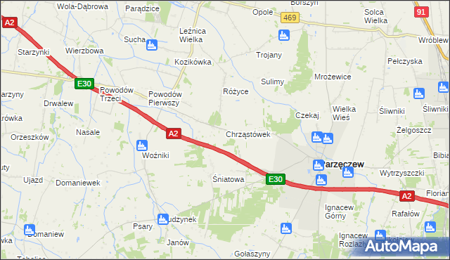 mapa Chrząstówek gmina Parzęczew, Chrząstówek gmina Parzęczew na mapie Targeo