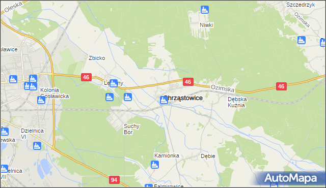 mapa Chrząstowice powiat opolski, Chrząstowice powiat opolski na mapie Targeo