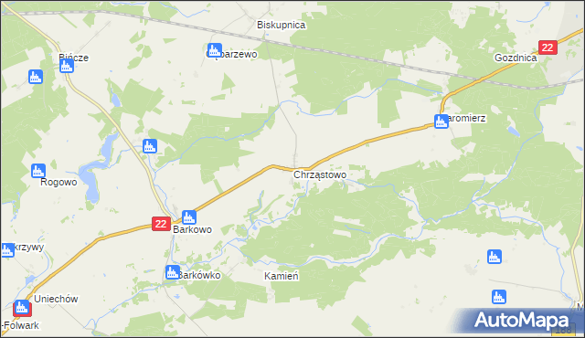 mapa Chrząstowo gmina Człuchów, Chrząstowo gmina Człuchów na mapie Targeo