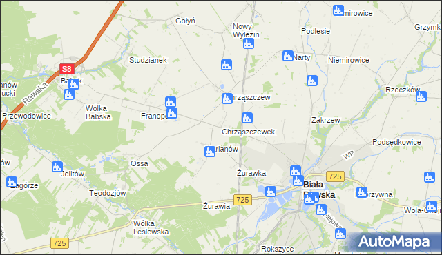 mapa Chrząszczewek, Chrząszczewek na mapie Targeo