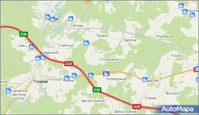 mapa Chudzowice, Chudzowice na mapie Targeo