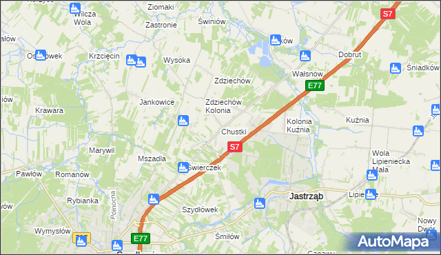 mapa Chustki, Chustki na mapie Targeo