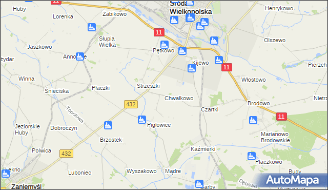 mapa Chwałkowo gmina Środa Wielkopolska, Chwałkowo gmina Środa Wielkopolska na mapie Targeo