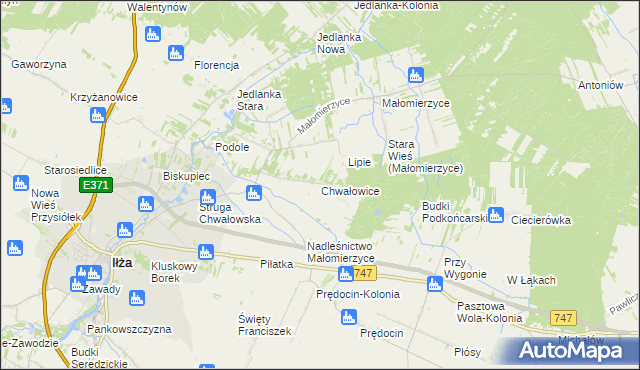 mapa Chwałowice gmina Iłża, Chwałowice gmina Iłża na mapie Targeo