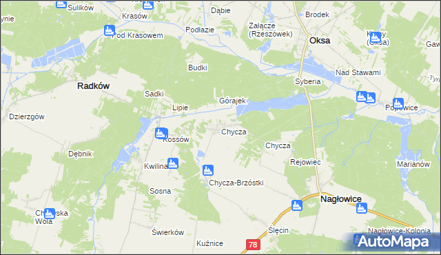 mapa Chycza, Chycza na mapie Targeo