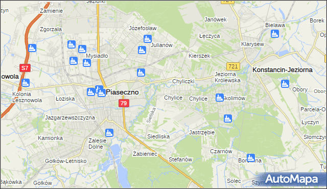 mapa Chylice gmina Piaseczno, Chylice gmina Piaseczno na mapie Targeo