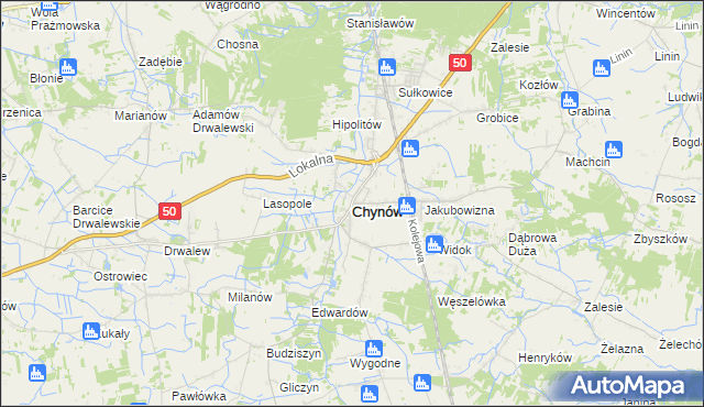 mapa Chynów powiat grójecki, Chynów powiat grójecki na mapie Targeo