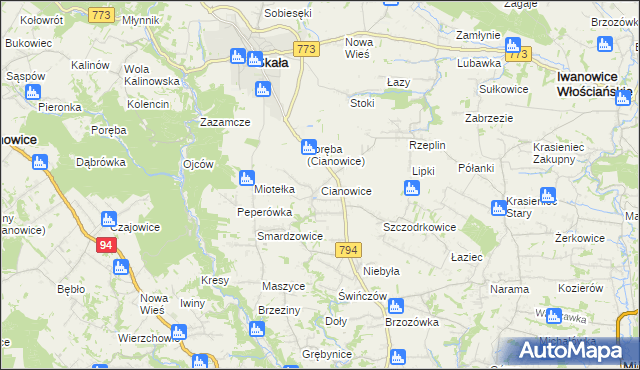 mapa Cianowice, Cianowice na mapie Targeo